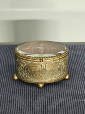 Ancienne Petite Boîte à Bijoux Coffret en Métal et Verre Bisauté Gravé
