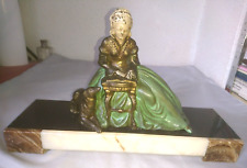 ANCIEN STATUE SCULPTURE LISEUSE ET SON CHIEN LEVRIER d R MIANDRE BRONZE ART DECO