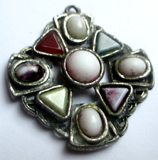 Croix celtique pendentif argenté pierres naturelles rare bijou vintage 2812