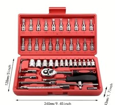 Coffret a douille 46 pièces cliquet 1/4 , ralonge, douilles, embout PH,PH,TORX 
