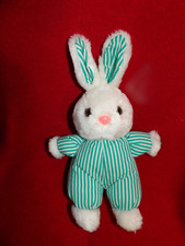Doudou Peluche YVES ROCHER Lapin Blanc Vert Rayé 22/31 CM