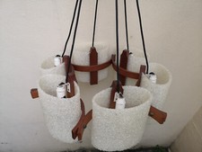 Lustre Scandinave teck 1950 Très bon état diamètre 45 cms hauteur 75 cm