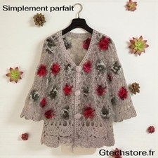Cardigan Crochet Femme Fleurs 3D Ample Manteau Printemps Automne Neuf 3XL