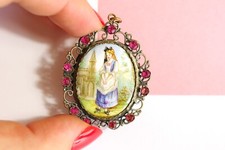 Pendentif émaillé porte-photo 19eme, metal argenté, bijou français, alsacienne