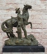 Western Femme Et Cheval Bronze