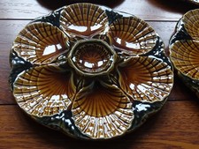FOUR VINTAGE AMAZING PLATES OYSTER SHELLS MAJOLICA SARREGUEMINES FRANCE
