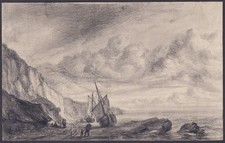 Paysage Côtier Bateau Dessin