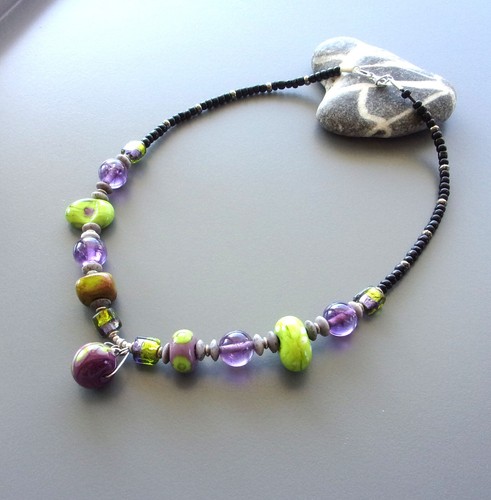Collier vert violet - et, en