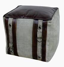 Square Canvas Leather Pouf