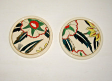 Ancien dessous de bouteille art déco Longwy modèle romance fleurs stylisées (x2)