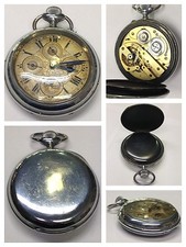 Calendrier Montre Gousset 1900-1910 Boîtier Fer Remontage Manuel Fonctionnelle
