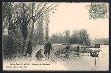 CPA Seine-Port, Garage de Bateaux et Promeneurs sur la Rive 1907 