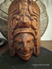 Masque vintage sculpté à la main aztèque Tiki Dieu Totem Statue en bois massif