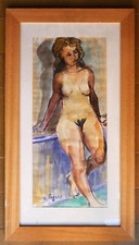 tableau aquarelle de Gérard Fagard (1938-2021): nu féminin