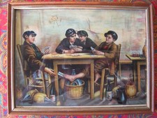 TABLEAU composé d'une CHROMOLITHOGRAPHIE "LES JOUEURS DE CARTES"
