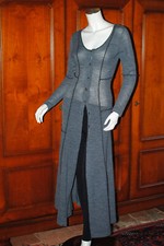 Gilet long, femme, Pinko,gris, laine mélangée, 34/36, boutons nacrés,vintage.