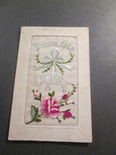 Carte postale brodee elephant blanc, bonne fete [FA-6/047]