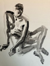 Dessin Homme Nu Assis Gouache