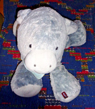 PLR /  DOUDOU PELUCHE KALOO GRAND ANE REGLISS GRIS BANDANA BLEU LG 35 CM  TBE