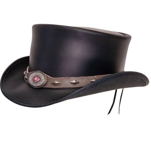 Chapeau noir cuir bande - noir, en