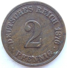 Pièce Allemande Empire Allemand 2 Pfennig 1876 A En Presque Extrêmement Fine