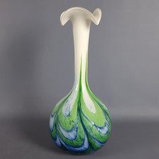 Vase En Verre Murano Carlo Moretti Design Ondulé Vert Bleu Modernisme Années 70