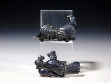 Menuki Edo poulet shakudo noir