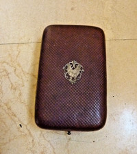 Boite écrin ancienne cuir fin XIXe médaillon argent parure collier boucle oreill