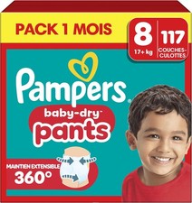 Pampers Baby-Dry Pants, Taille 8, 117 Couches-Culottes, 19kg+, Maintien 360