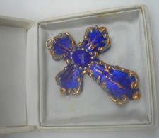 ancienne CROIX PENDENTIF EMAUX DE LIMOGES "bleu et or" signé E.G Limoges