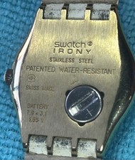 ANCIENNE MONTRE SWATCH IRONY PLAQUE OR BRACELET CUIR BLANC PILE NEUVE TBE