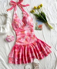 Robe courte dos nu rose femme | Mini robe sexy été bohème chic imprimé tie-dye