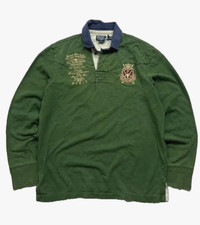 Vintage POLO RALPH LAUREN Golf Tournament Long Sleeve Rugby Shirt Size M Green