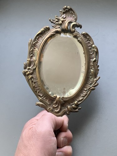 Ancien miroir main - à, bronze