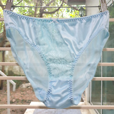 Culotte vintage nylon soyeux bleu dentelle bikini slip jambes hautes taille 7...