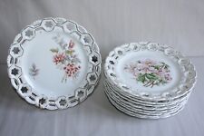 10 assiettes anciennes à dessert en porcelaine Austria, Vienne, fleurs, ajourées