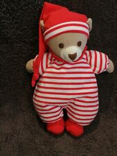 doudou peluche souple ours rayé rouge et blanc Nico dingo Etat neuf