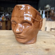 Pichet tête en céramique vintage années 60/70 – faïence brune artisanale