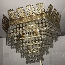 Ancien Lustre À Pampilles En Laiton & Strass SVAROVSKI MADE OF AUSTRIAN