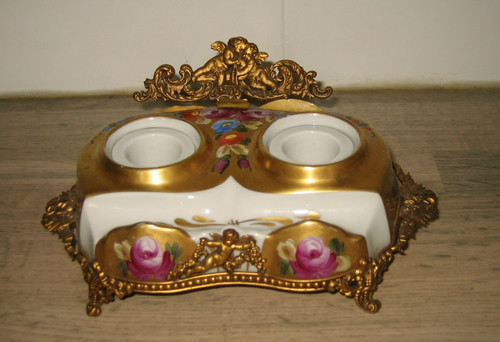 Ancien encrier porcelaine - encrier,