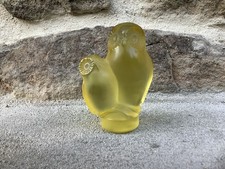 SEVRES FRANCE COUPLE DE CHOUETTES HIBOUS EN CRISTAL JAUNE TBE
