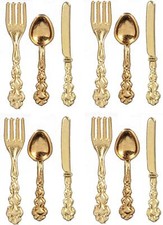 Maison de Poupées Doré Couverts Argenterie Ensemble Miniature Vaisselle Manger