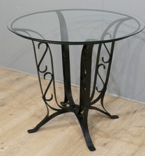 Guéridon En Fer Forgé Et Verre, époque Vers 1930-1940