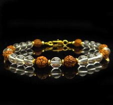 Bracelet Cristal De Roche 6mm Rudraksha Aura Femme Homme Genuine rock crystal 