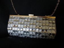 SAC à MAIN POCHETTE DE FÊTE FORME PORTE-MONNAIE CARREAUX STRASS BLANC brillant 