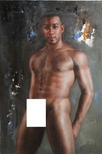 tableau peinture érotique huile sur toile homme nu intégrale / gay male painting