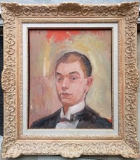 Tableau Peinture Huile Portrait Jeune Homme Style Impressionniste Signé