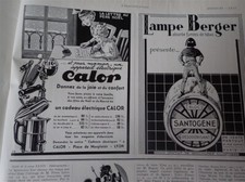 LAMPE BERGER bloc SANTOGENE + CALOR publicité papier ILLUSTRATION 1936