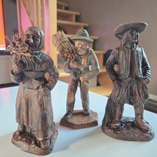 Superbe Lot De 3 Santons En Bois Années 70 Vintage H. 20cm