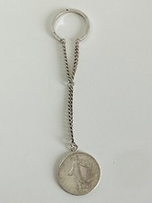 Porte clés clef argent massif piece 1F Sterling silver Coin Key Ring Schlüssel